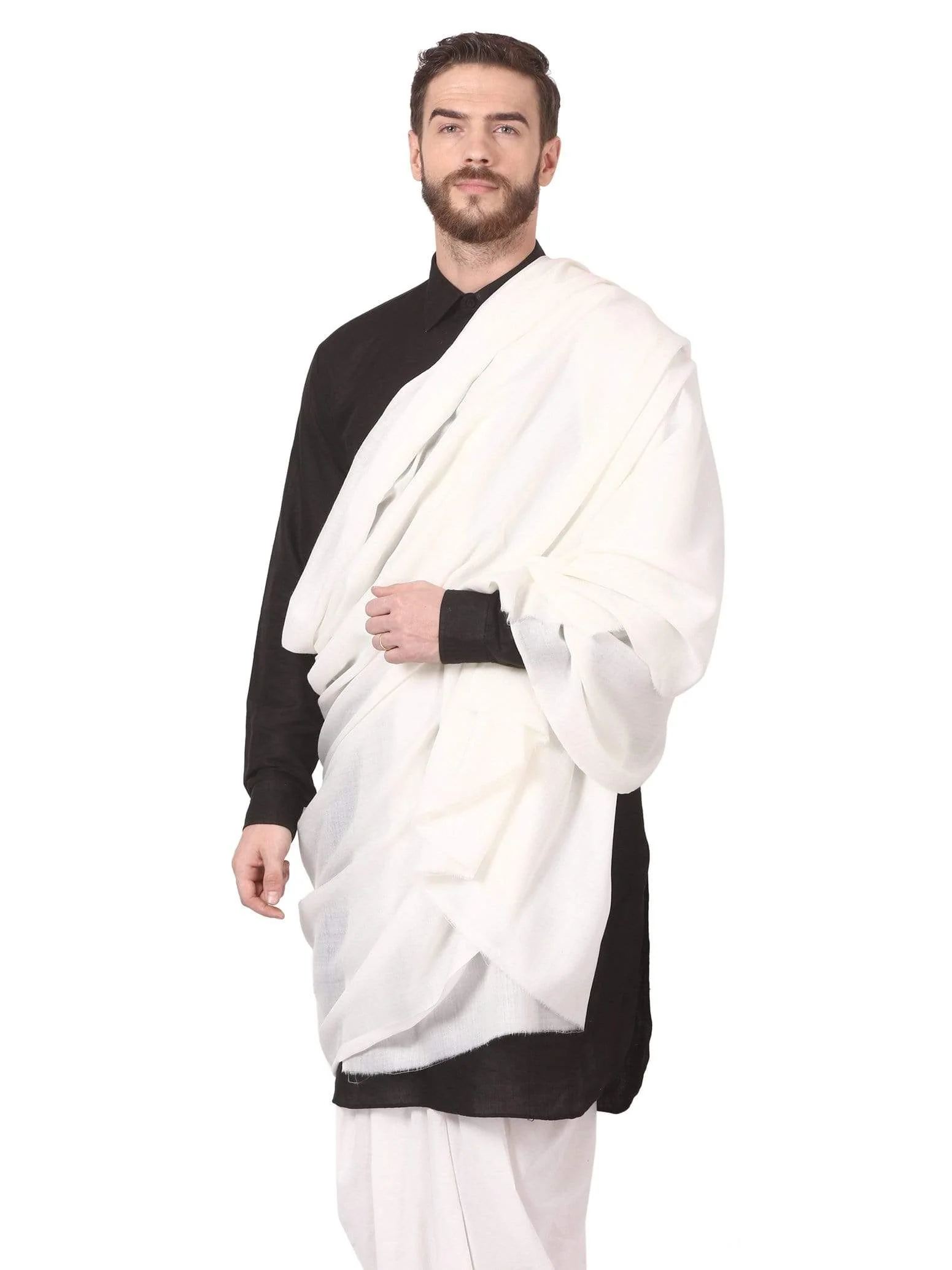 Pashtush Mens Blended Wool Ring Shawl, Blended Wool, Light Weight,White - Image 3