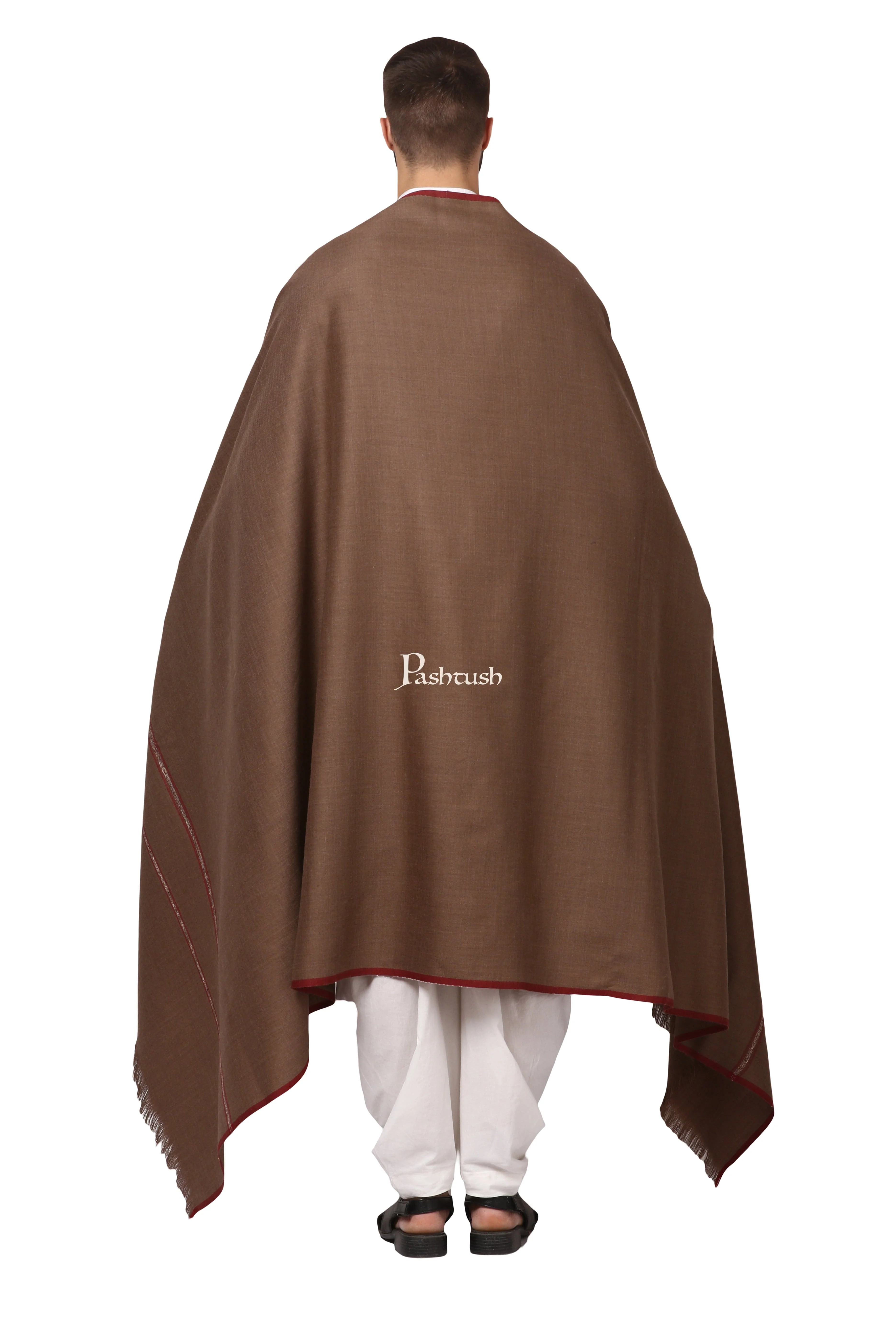 Pashtush Mens Thick Shawl Gents Lohi Woven Kinauri Design Fine Wool Full Size, Taupe - Image 6