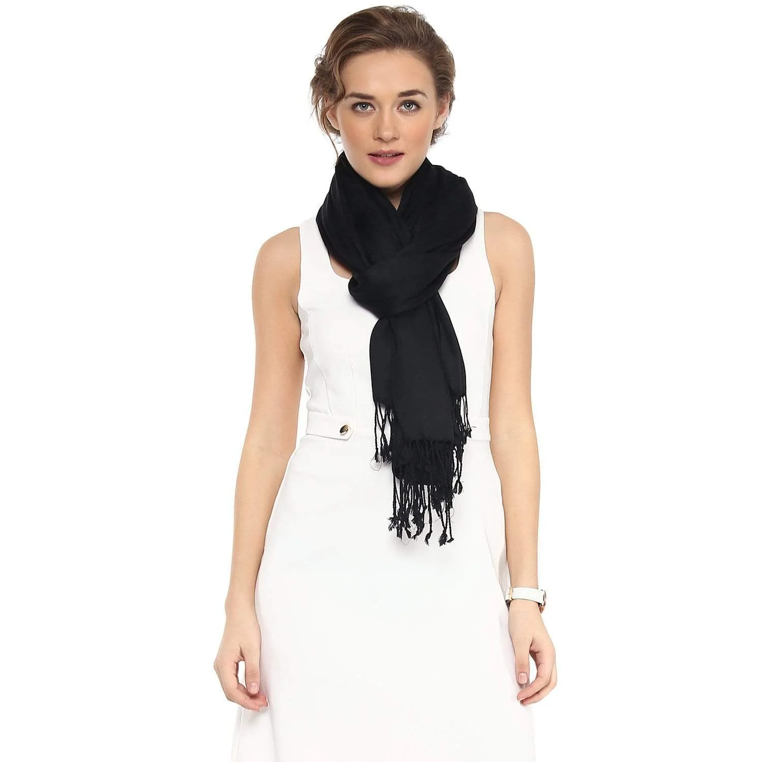 Pashtush Womens Stole, Fine Wool Scarf, Paisley Jacquard Weave, Black - Image 3