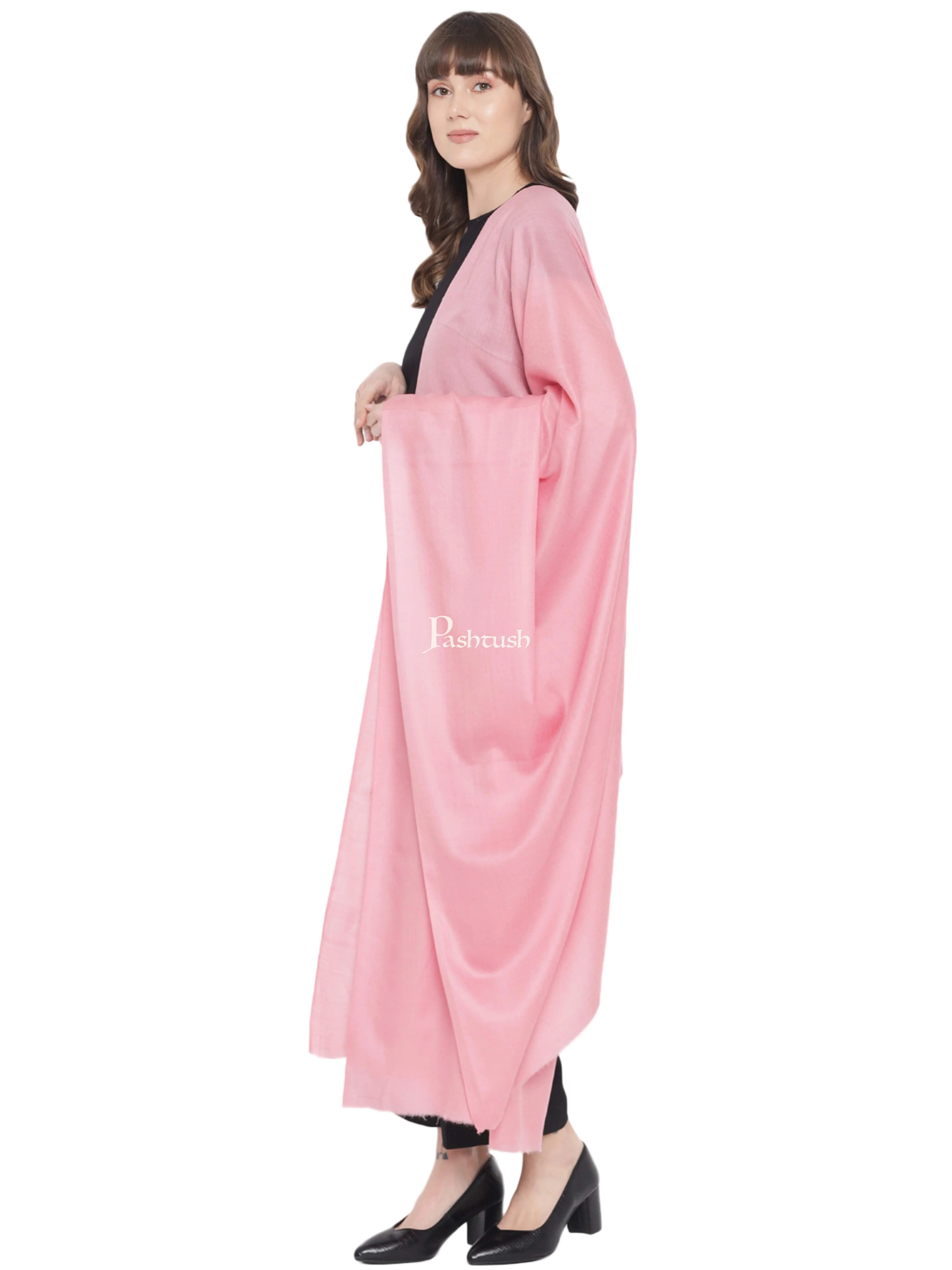 Pashtush Womens Fine Wool Shawl, Basics, Extra Soft Warm Light Weight, Solid Blush Pink - Image 6
