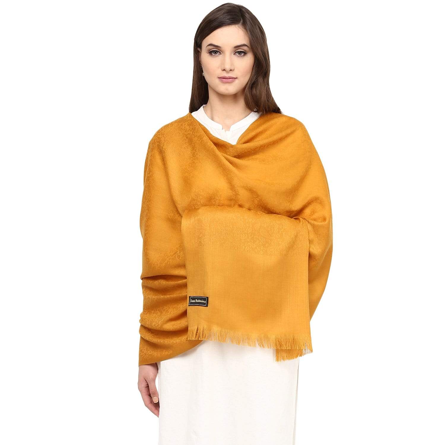 Pashtush Women'S Fine Wool Shawl, Paisley Design, Mustard - Image 4