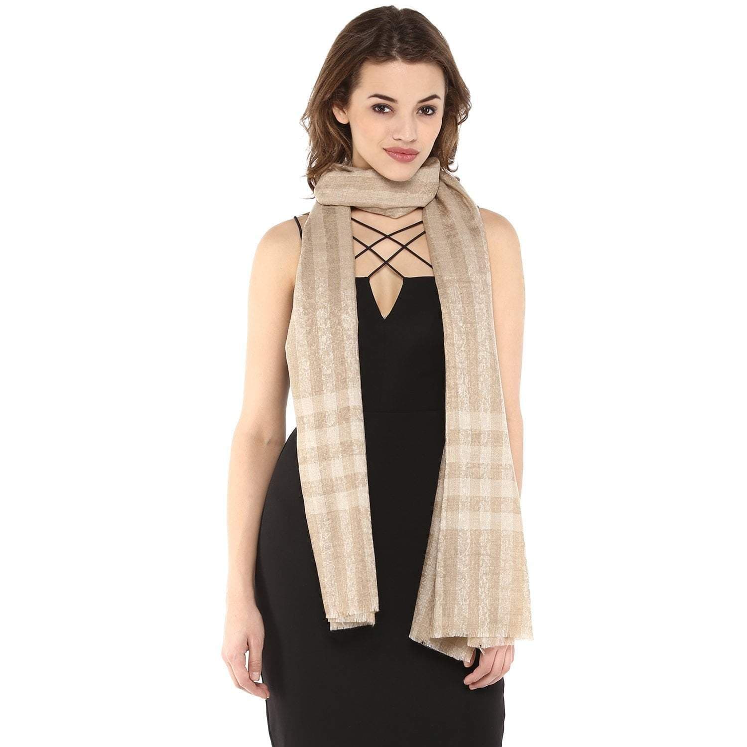 Pashtush Womens Luxury Wool Check Scarf, Soft Wool Reversible Scarf Stole, Extra-Fine - Image 6