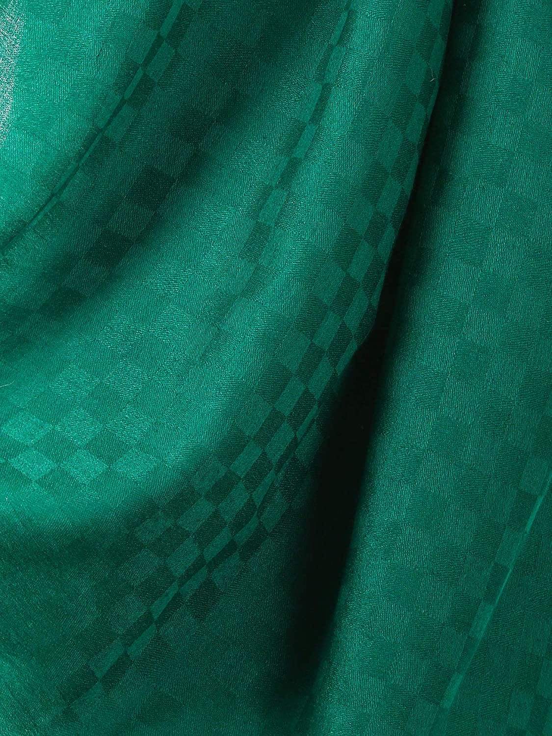 Pashtush Womens Stole, Fine Wool Scarf, Checkered Weave, Bottle Green - Image 5