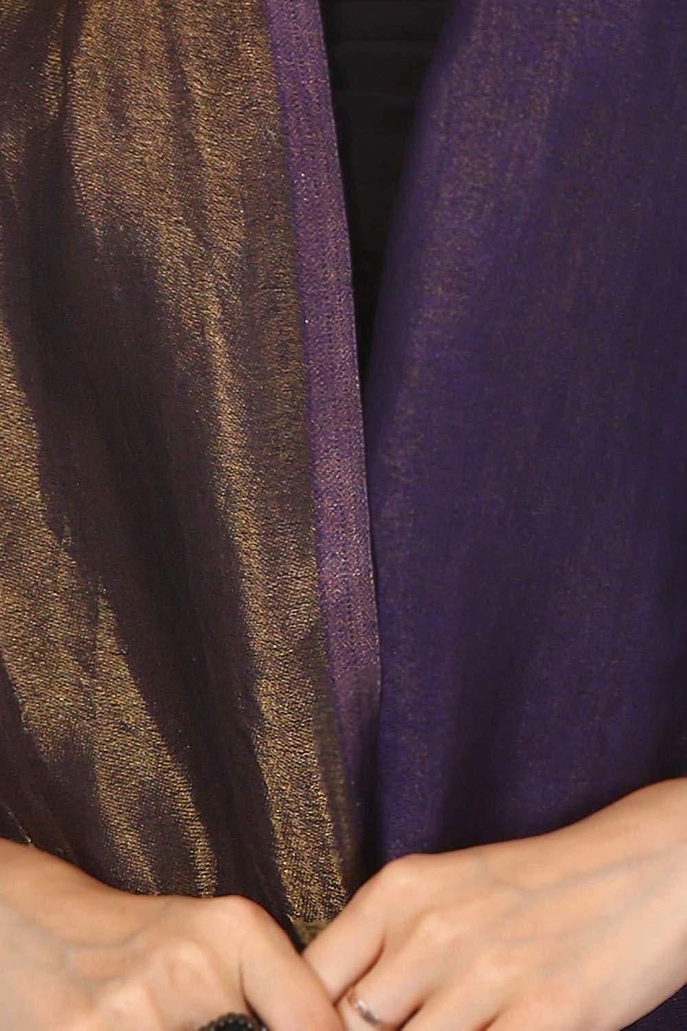 Pashtush Womens Twilight Metallic Zari Scarf, Reversible Wool Soft Violet - Image 5