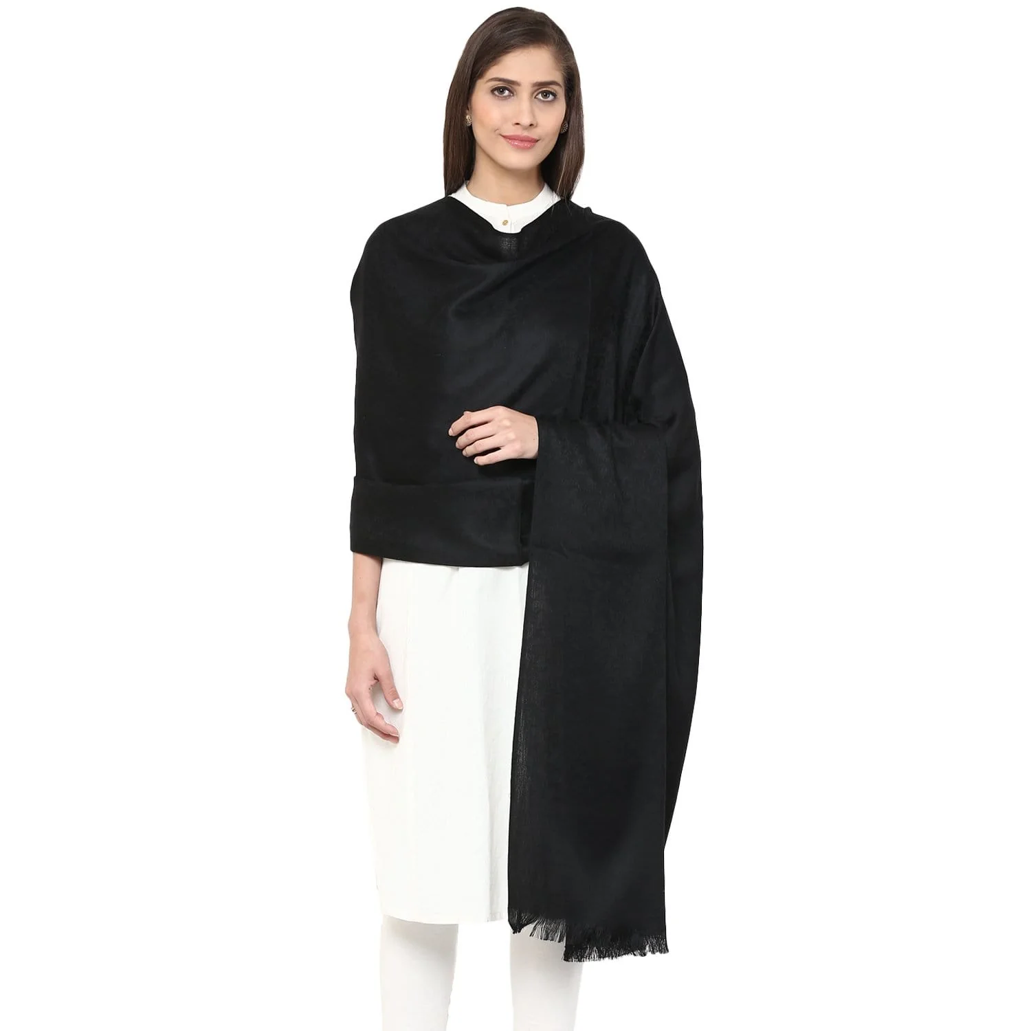 Pashtush Womens Shawl, Fine Wool With Paisley Jacquard Weave, Rich Black - Image 4