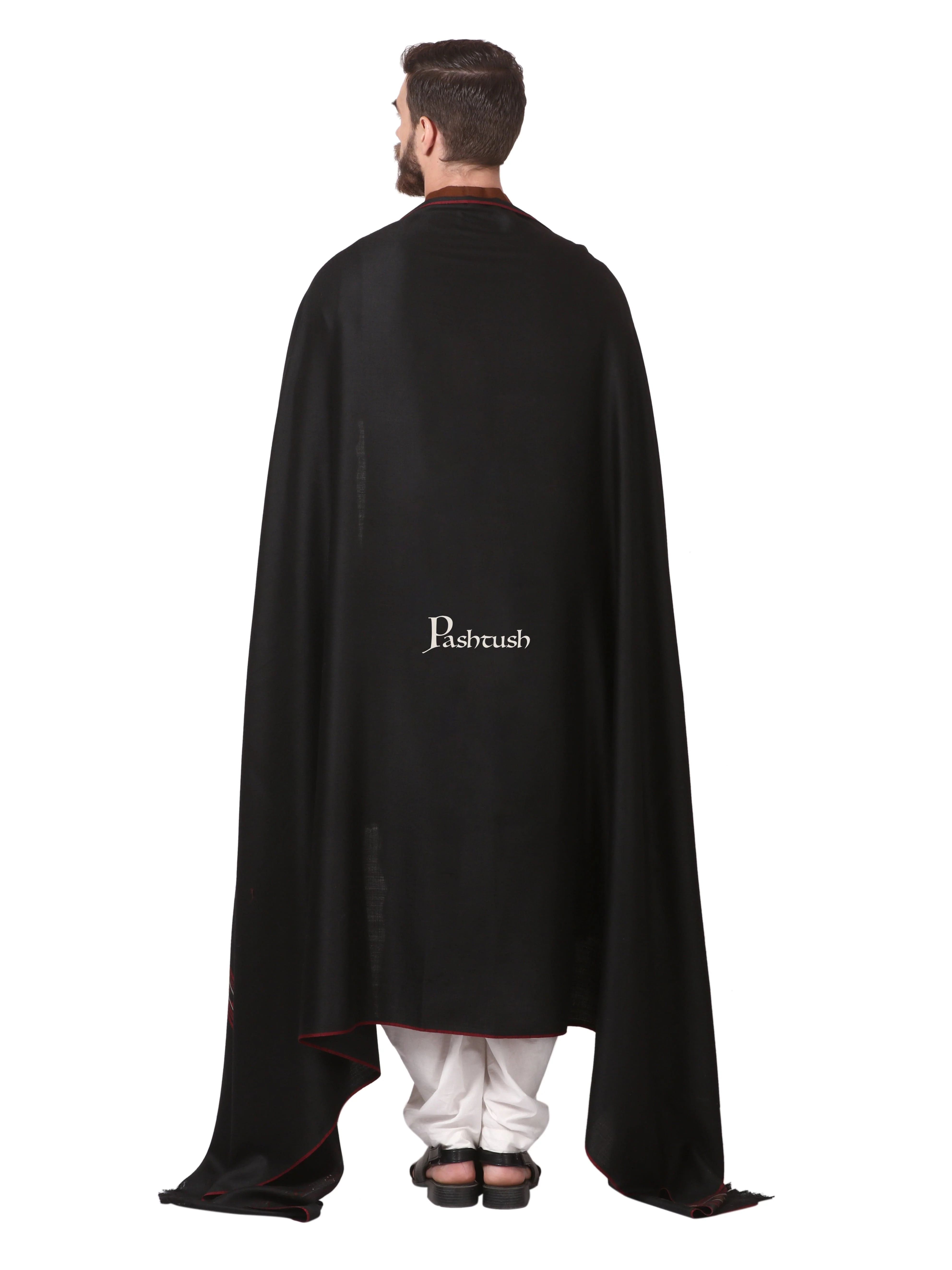 Pashtush Woven Aztec Design Mens Full Size Shawl In Extra Fine Wool -Black - Image 4
