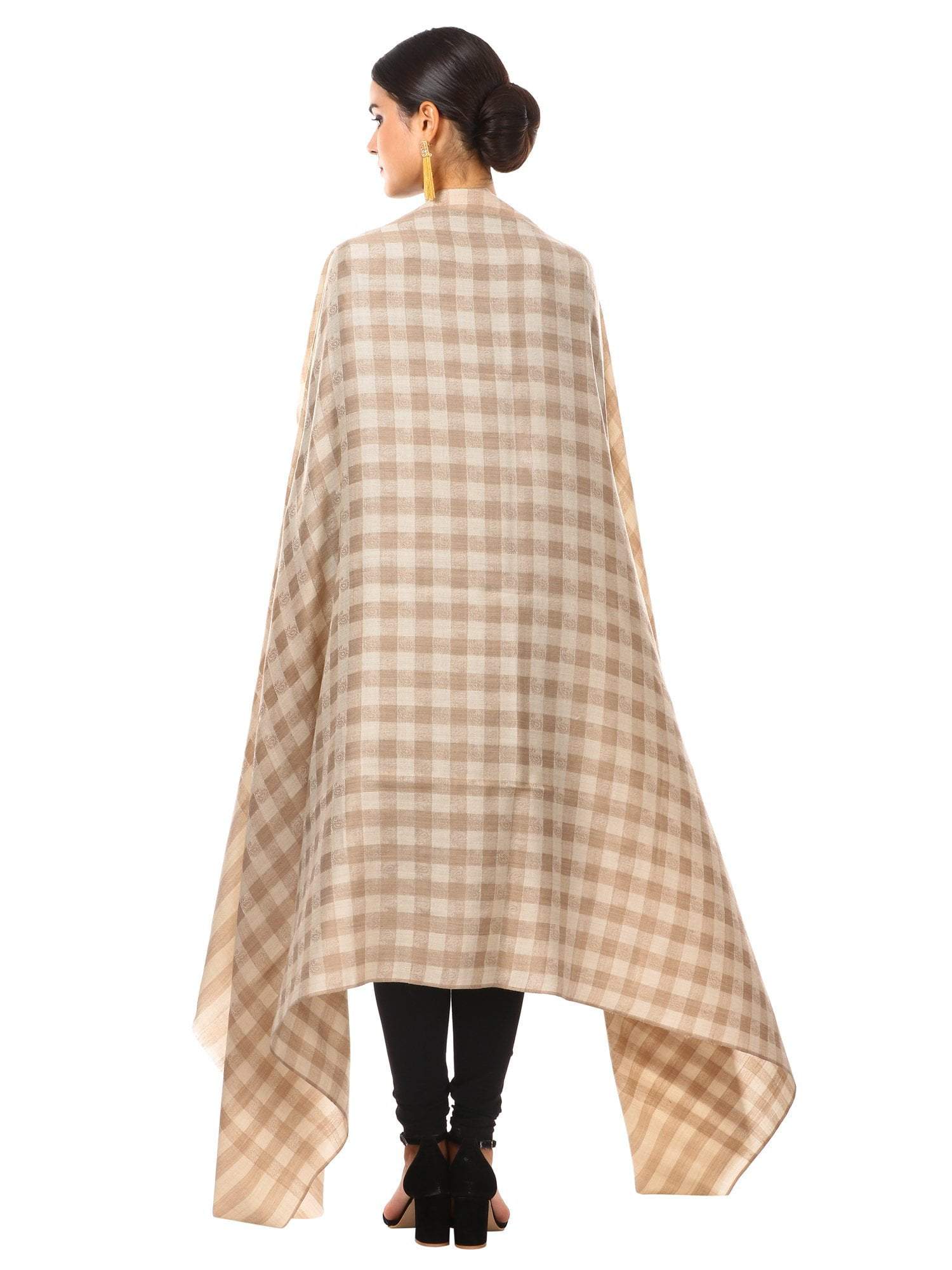 Pashtush Womens Extra Fine Wool Blend Shawl,Checkered, Soft And Warm Beige - Image 5