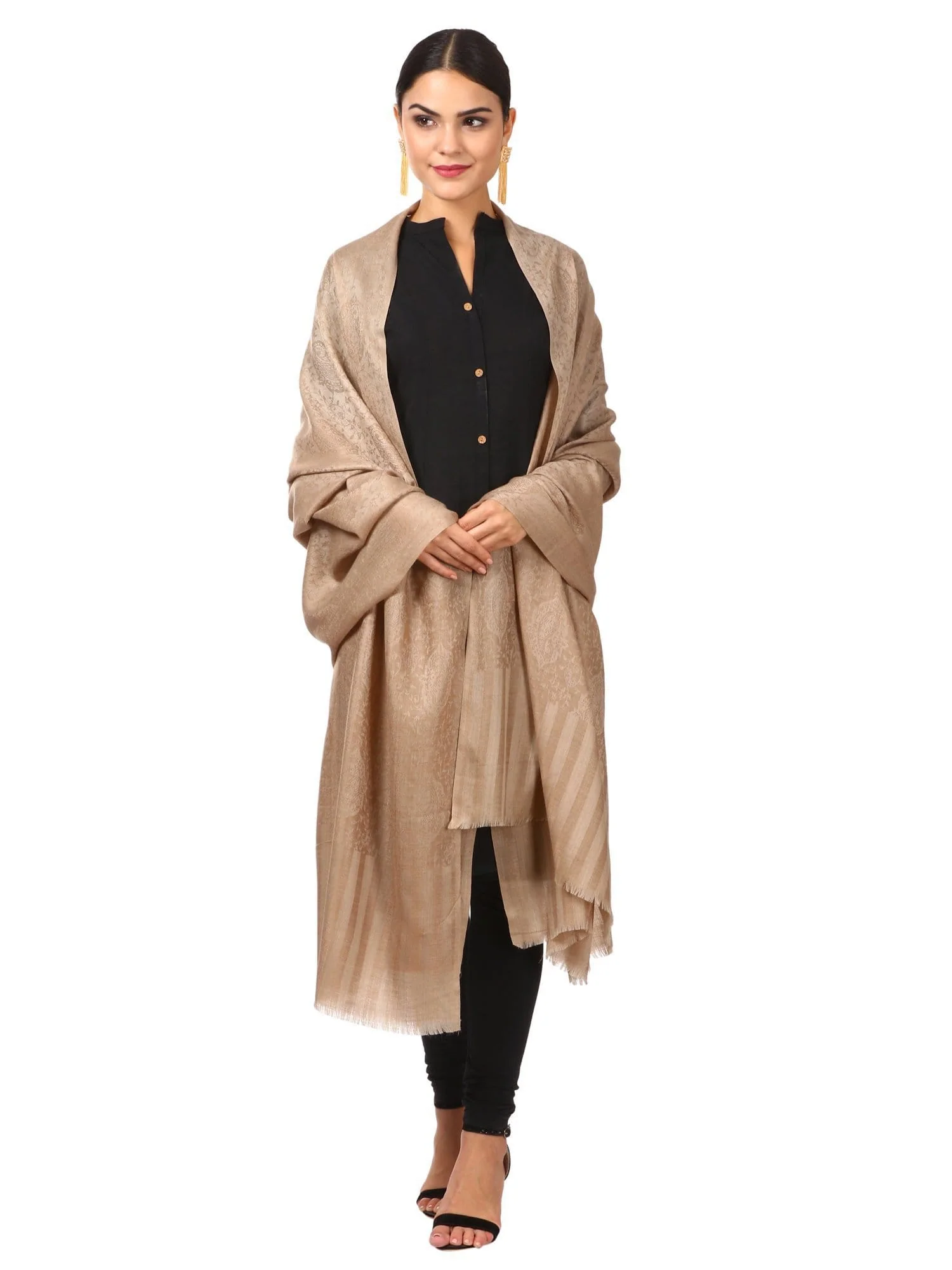 Pashtush Womens Extra Fine Wool Shawl, Jacquard, Soft, Warm And Ultra Light Weight - Image 4